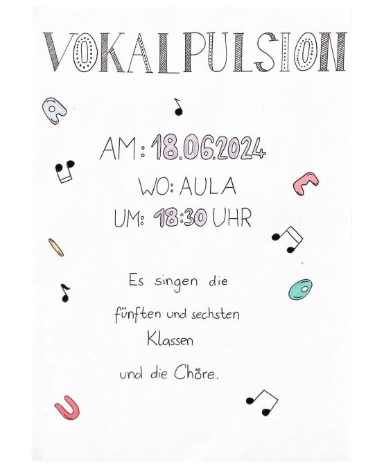 Vokalplusion –  Es singen und musizieren Schüler*innen der Klassen 5 und 6 sowie die Chöre der Schule!